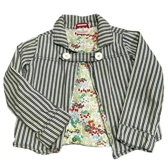 Hanna Andersson Blue Striped Floral Jacket Girls Size 120 / 6-7 - Picture 1 of 3